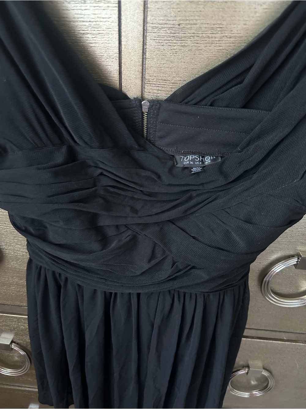 Topshop Draped V-Neck Black Mini Dress - Picture 3 of 5